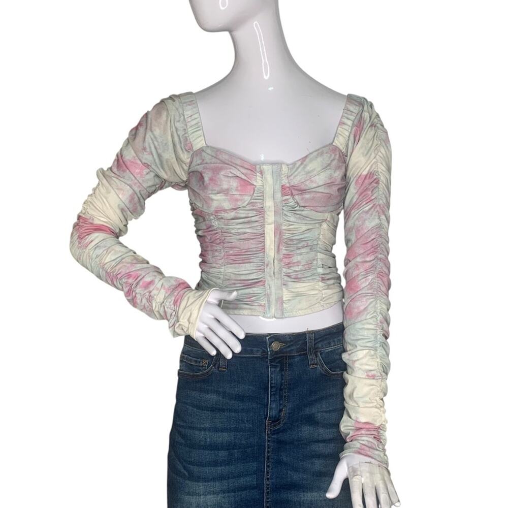 Free People All Night Corset Bustier Fitted Ruched Top Long Sleeve Size S